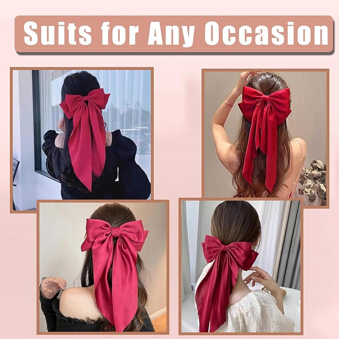 10 PCS Hair Bows,Big Bows for Girls and Womens,Hair Bows for Womens,Hair Ribbons,Large Hair Bow for Women,Big Hair Bow,Bows for Women,Oversized Long-tail Cute Aesthetic Hair Accessories(Red Series)