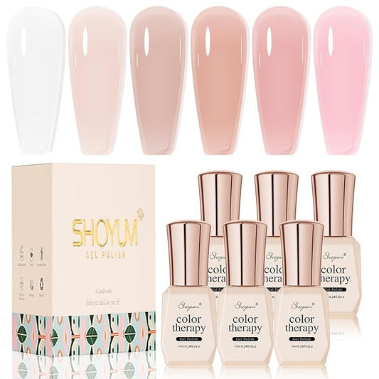 Nude Pink Gel Nail Polish Set- 6 Colors Sheer Milky White Jelly Gel Polish All Seasons Skin Tones Neutral Gel Polish Kit, Soak Off LED Gel Nail Kit Manicure DIY Home