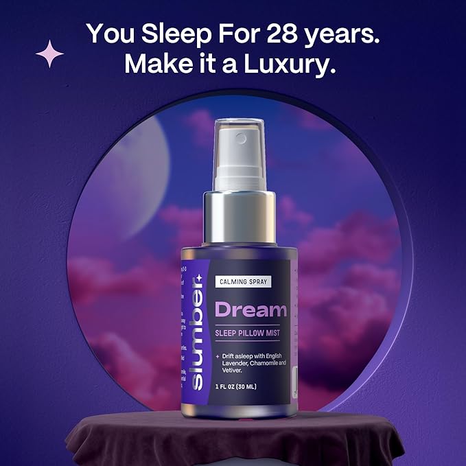 Slumber Dream Sleep Pillow Spray with Pure Essential Oils of Lavender, Chamomile, and Vetiver, Spa Aromatherapy Mist for Luxury Bedtime Relaxation Routine, Plant Based Natural Spray, 30 ML