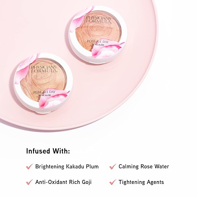 Physicians Formula Rosé All Day Highlighter Blush Face Powder, Blush Petal Glow, Shimmering Rose, Dermatologist Tested, Clinicially Tested (Pack of 2)