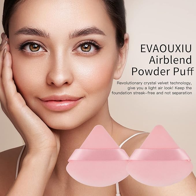 2 Pcs EVAOUXIU Triangle Powder Puff for Face Powder, Soft Plush Setting Powder Puff, Velour Cosmetic Foundation Blender Sponge Beauty Makeup Tools (Pink)