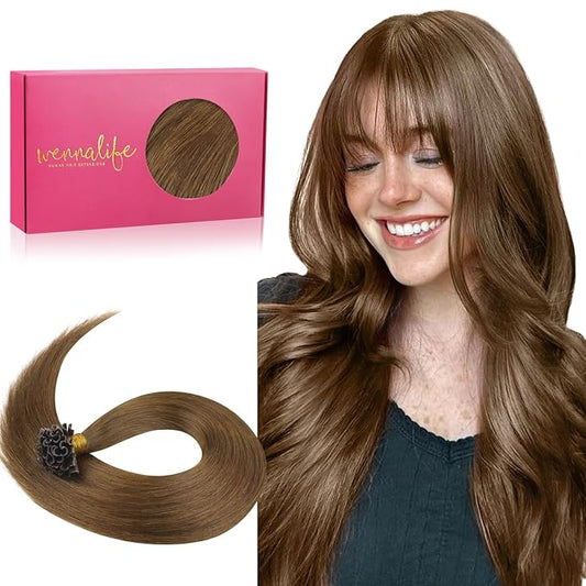 WENNALIFE U Tip Human Hair Extensions, 50g 50s 24 Inch Light Auburn Brown Remy Invisible Straight Keratin K Tip Real Human Hair