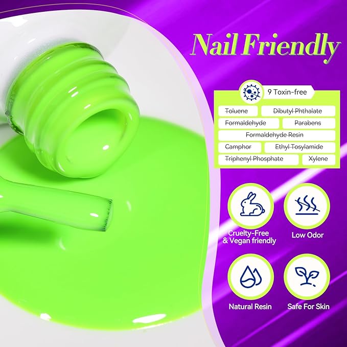 Born Pretty Halloween Neon Gel Nail Polish Bright Rainbow Colorful Fluorescent Gel Polish Yellow Green Blue Purple Red Orange Color Gel Nail Polish Collection Gift 6PCS