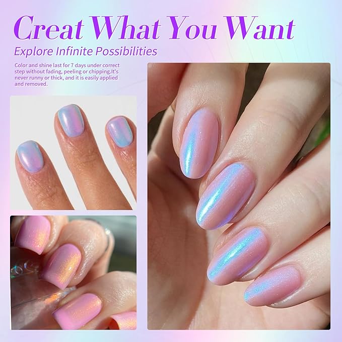 Born Pretty Pearl Nail Polish Set, 6 Colors Ombre Pearl Shimmer White Pink Purple Mermaid Nail Polish Quick Dry Spring Summer Finger 10ml 0.34oz Shell Glitter Nail Lacquer Set