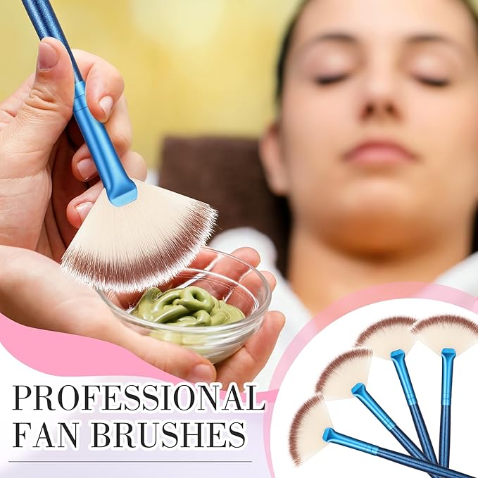 12 Pcs Soft Facial Fan Brush Blush Makeup Brush Face Mask Acid Applicator Multi Use Cosmetic Tools for Peel Mask Makeup for Mud Cream(Blue)