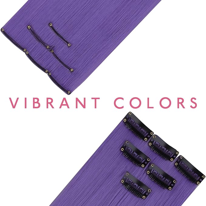 WENNALIFE 12 PCS Deep Purple Hair Extensions Clip in, Colored Clip in Hair Extensions for Kids Highlights Rainbow Hair Clips for Girls Synthetic Straight Pop-up Style Colorful Girls Hair Accessories