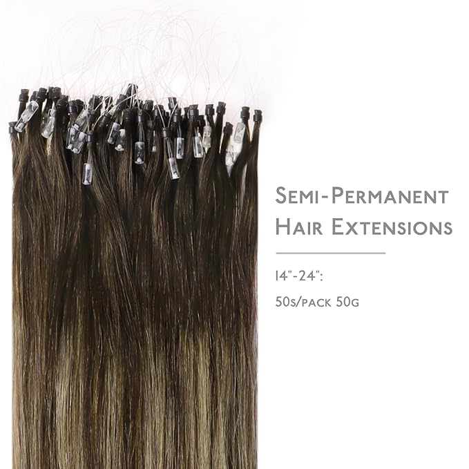 WENNALIFE Microlink Hair Extensions Human Hair, 50g 50s 18 Inch Balayage Chocolate Brown to Caramel Blonde Remy Micro Bead Hair Extensions Real Human Hair Loop Ring Hair Straight
