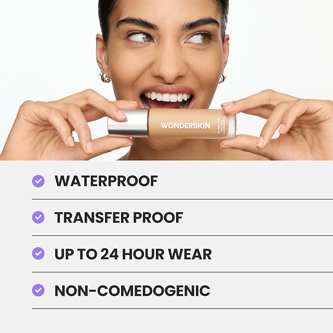 Wonderskin Hyper-Bond Serum Foundation – Waterproof, Transfer-Proof, 24HR Longwear Face Makeup with Niacinamide & Hyaluronic Acid – Lightweight, Natural Finish, Vegan & Cruelty-Free (Mesa)