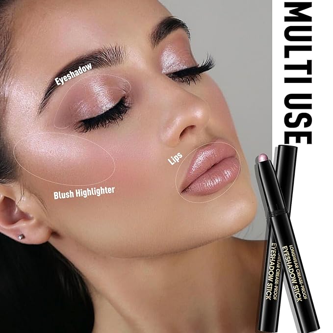 Shimmer Eye Shadow Stick, Cream Eyeshadow Stick Long-Lasting Crease-Proof Blendable Eye Brightener Pencil Multi-use for Eyeliner Highlighter Smooth Cream to Powder Eyes Crayon Makeup, 8 FANCY