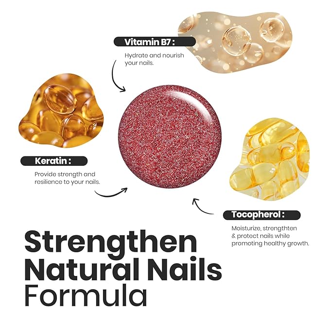 Beetles Glitter Nail Polish Set, 6 Color Silver Pink Gold Red Brown Black Quick Air Dry Nail Polish Natural Elegant Nail Lacquer Manicure DIY Nail Art Salon Christmas Gifts For Women