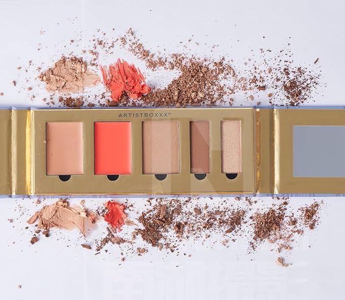 Hamptons Polish & Glowww Palette – 5-Piece Refillable Makeup Palette for Radiant Skin - Highlighters, Blush, Contour & Eye Shadows - Blendable, Long-Lasting, Vegan & Cruelty-Free