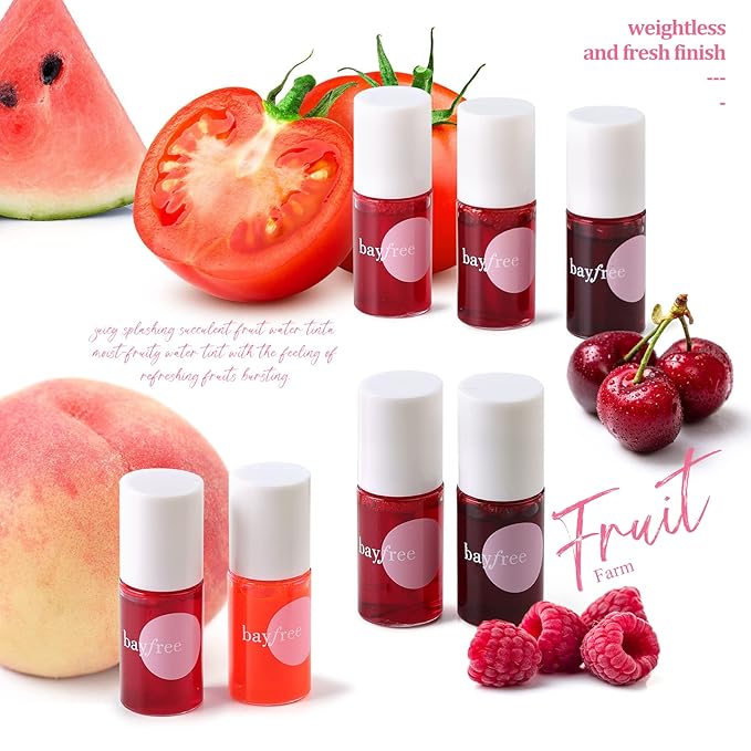 bayfree Lip Tint Stain Set, Korean Water Tint Lightweight Non-sticky, Waterproof Long Lasting Liquid Blush & Lip Stain, Transfer-Proof, Matte Finish Lip Color Makeup (fruit farm)