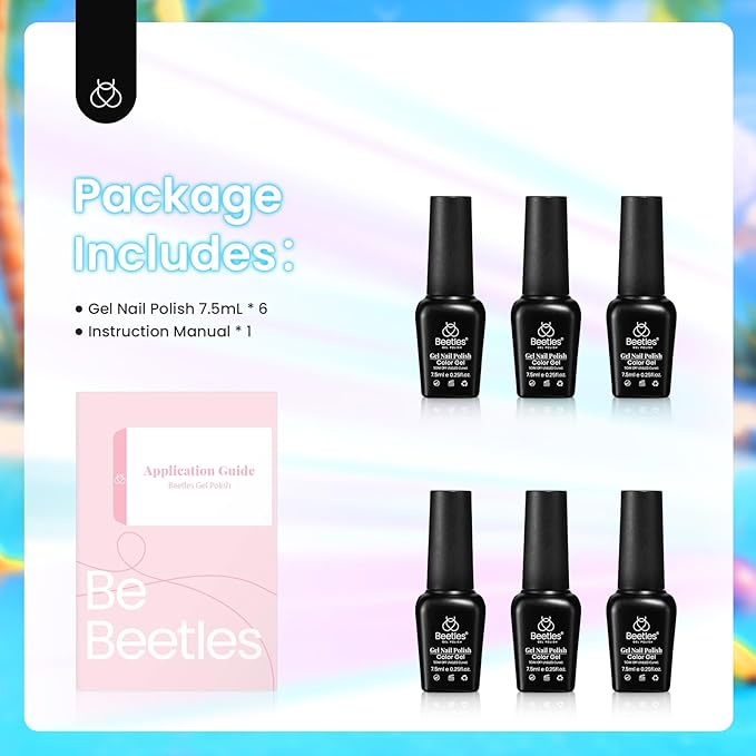 Beetles Neon Gel Polish Set, 6 Colors Glitter Blue Hot Pink Gel Nail Polish Green Nail Polish Shimmer Nail Design Nail Art Soak Off U v Nail Lamp Cured Manicure Kit Diy at Home Gifts for Women