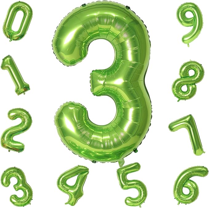 40 Inch Green Large Numbers Balloons 3, Self Inflating Digit 3 Helium Balloons for 3rd Boys Girls, Foil Mylar Big Number Balloons 0-9 for Women Men Birthday Party Anniversary Supplies Decorations