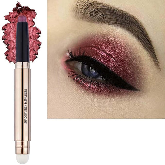 Romantic Red Eyeshadow Stick Makeup, Long-Lasting Waterproof Eye Shadow Pencil, Hypoallergenic Smudge-Proof Glitter Primer Palette Shimmer Eyeliner, Easy to Blend Eye Make Up
