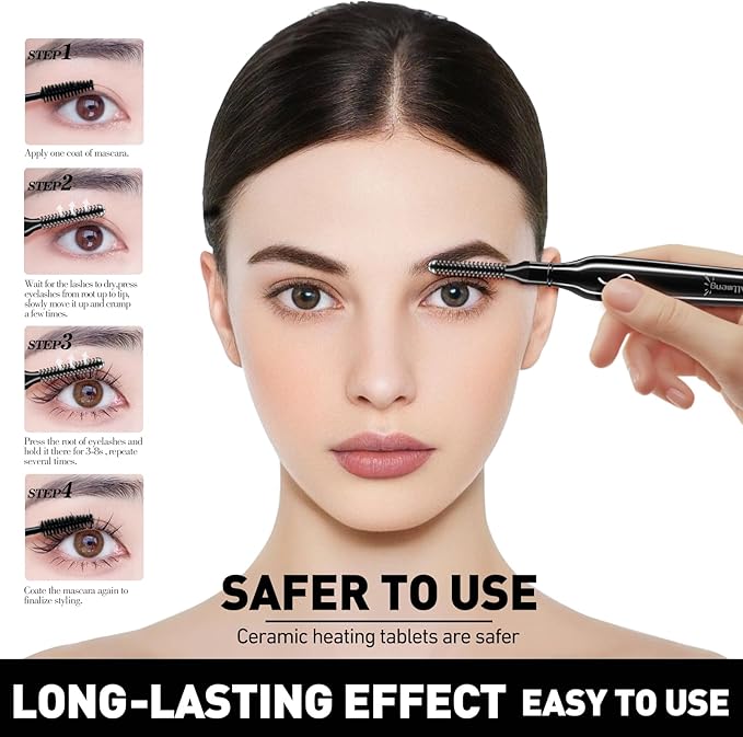 Heated Eyelash Curlers-Electric Eyelash Curler for Makeup Tools USB Rechargeable,Fast Heat up Within 10s - 24 Hours Long Lasting (Black)