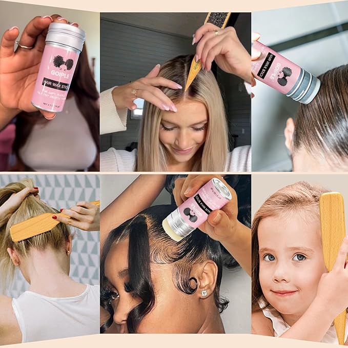 Slick Back Hair Brush & Wax Stick Set for Slick Back Hair – Teasing Boar Bristle Hair Brush for Sleek, Control, Flyaways & Baby Hairs – Wax Stick for Women Sectioning & Smoothing Ponytail Bun