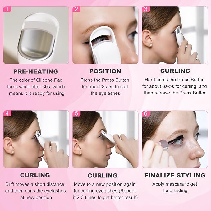 Heated Eyelash Curler Professional - Eye Lashes Curler with Innovative Heating Silicone, Electric Eyelashes Curler with 600mAh Rechargeable Battery EC4001 (White)