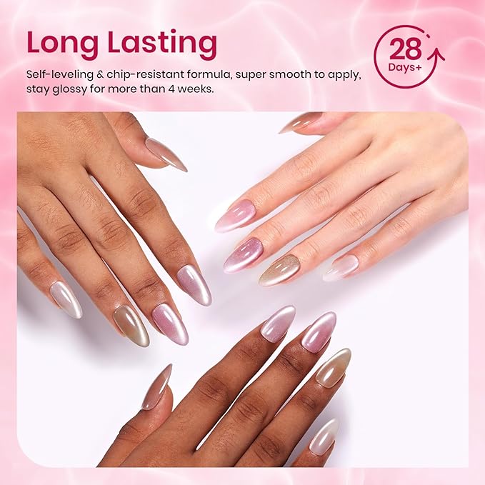 Beetles Cat Eye Gel Nail Polish Set - Nude Reflection Wedding Cat Eye Gel Polish Set, 6 Colors Silver Nude Pink Brown Neutral Mirror Shine Finish with Magnet Soak Off UV Manicure Salon Gift for Women