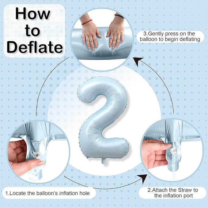 40 Inch 2 Balloon Number, Large Pastel Baby Matte Blue Foil Number 2 Balloons Birthday Party Decor, Light Blue Mylar Self Inflating Two Balloon for Boys 2nd Birthday Baby Shower Anniversary Decoration