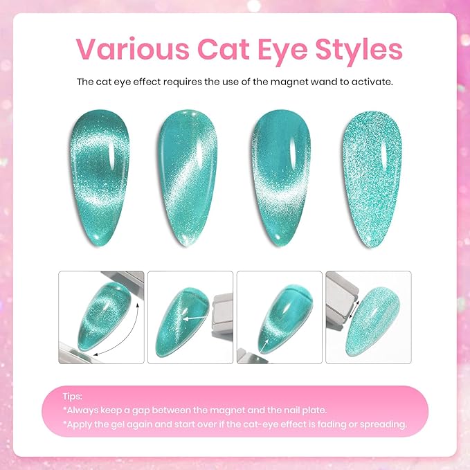 Beetles Spring Gel Nail Polish Set, 6 Colors Cat Eye Gel Nail Set Glitter Velvet Valentines Gel Polish Kit with Magnet Fairytale Series Soak Off Uv Led DIY Manicure Gift for Women
