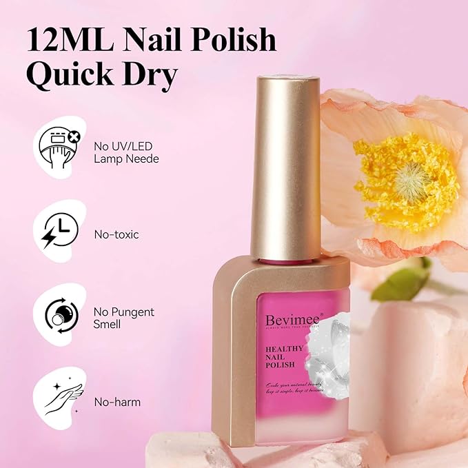 Nail Polish Hot Pink, Air Quick Dry, Nail Lacquer Fuschia Pink Long Lasting & Fast Drying, Color Nail Pigment Oil-based High Coverage for Nail Art Finger Nail Concealer Polish, 1PC 12ML