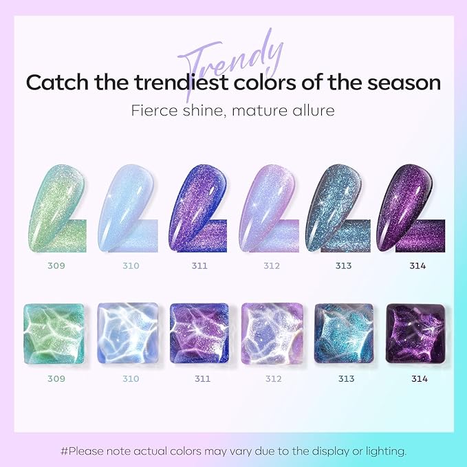 modelones Chameleon Nail Polish Set 6 Colors, Green Glitter Pink Blue Purple Holographic Quick Dry Mini Nail Lacquer Kit Gray Aurora Shimmer DIY Nail Art Manicure Gift For Women Girls