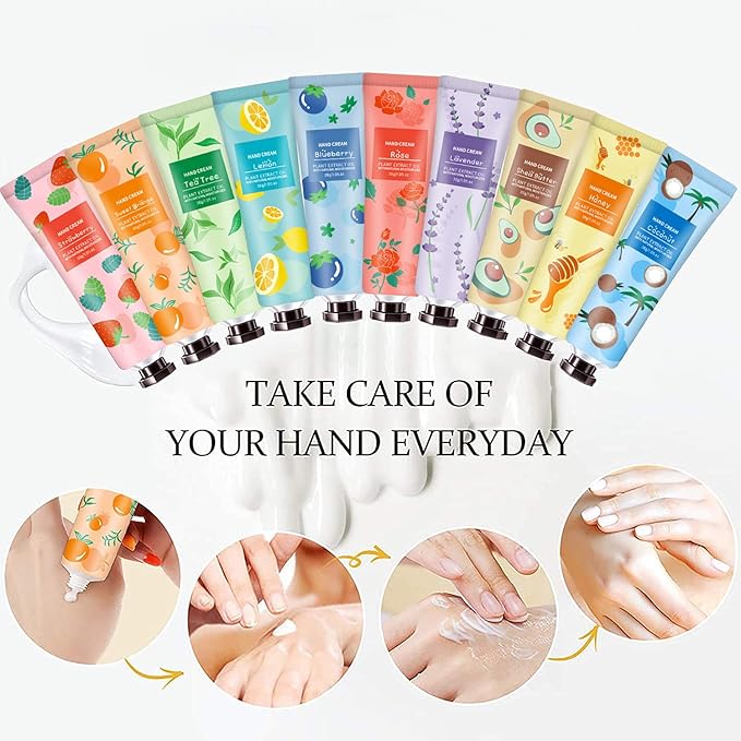 10 Pack Hand Cream for Dry Cracked Hands, Stocking Stuffers for Women,Teengirls,Christmas Gifts Bridesmaid Gifts, Teacher Gifts, Natural Plant Fragrance Mini Hand Lotion Moisturizing Hand Care Cream