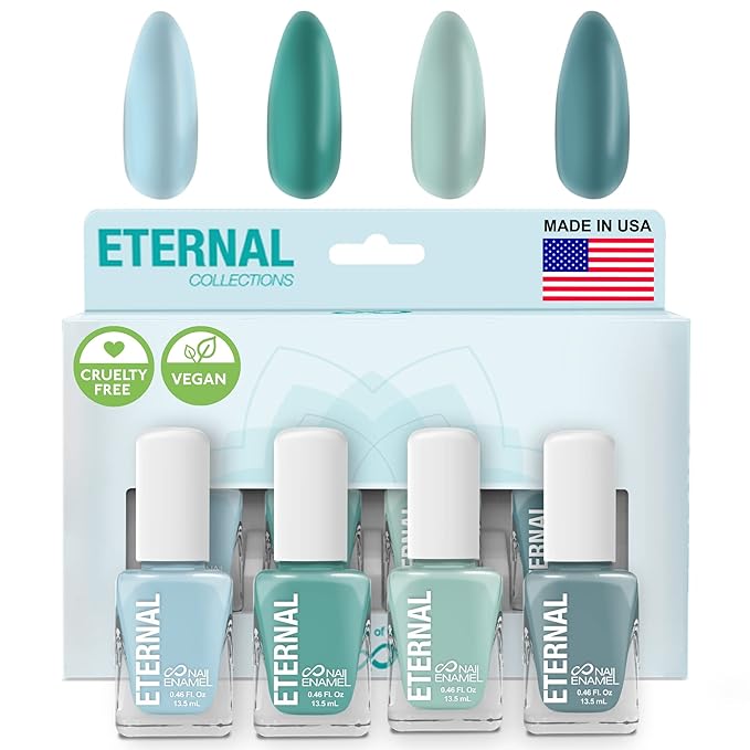 Eternal Green Nail Polish Set for Women (MINDFULNESS) - Light Blue Nail Polish Set for Girls - Long Lasting & Quick White Nail Polish for Home DIY Manicure & Pedicure - Made in USA, 13.5mL (Set of 4)