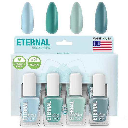 Eternal Green Nail Polish Set for Women (MINDFULNESS) - Light Blue Nail Polish Set for Girls - Long Lasting & Quick White Nail Polish for Home DIY Manicure & Pedicure - Made in USA, 13.5mL (Set of 4)