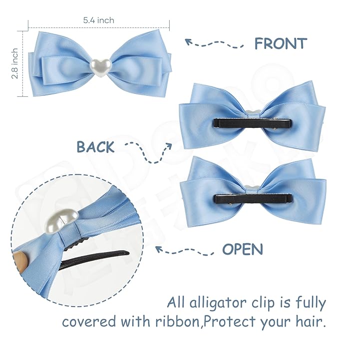 2pcs blue hair bows for girls, cute bow hair clips for women, blue bow with alligator clip, christmas and valentines hair bows, hair accessories for girls