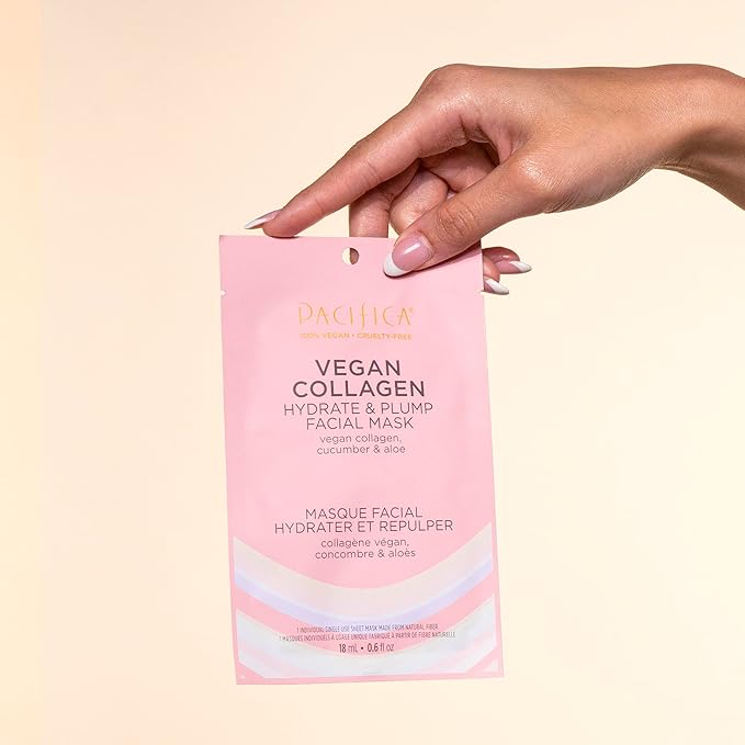 Pacifica Sheet Face Mask - Vegan Collagen Hydrate & Plump with Cucumber & Aloe – Moisturizing Mask for Dry & Aging Skin - Clean Beauty Vegan & Cruelty-Free Dermatologist Tested