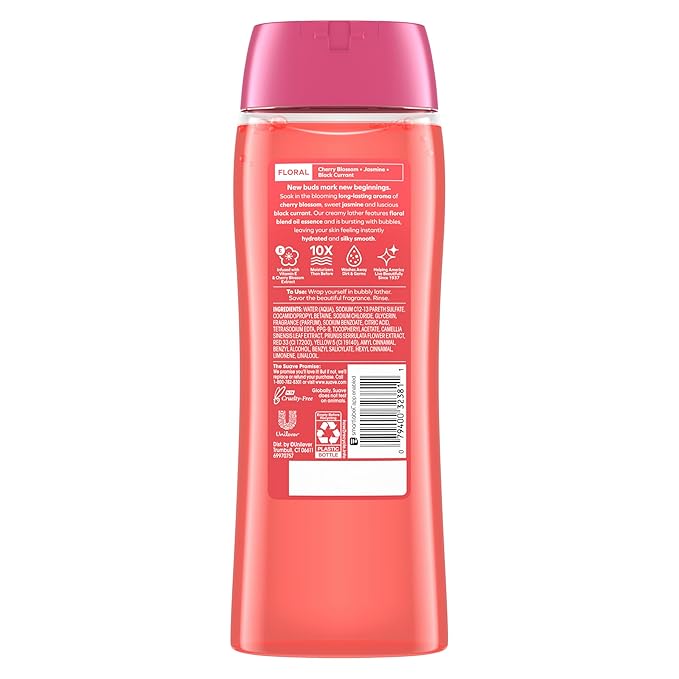 Suave Moisturizing Body Wash, with Wild Cherry Blossom and Vitamin E Extract, No Parabens, No Phtahaltes, 18 Oz Pack of 6