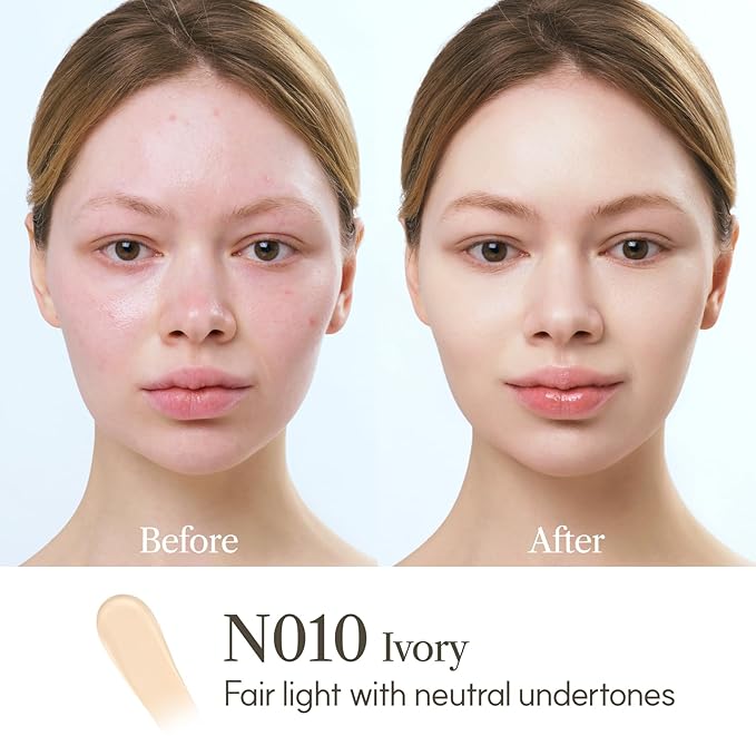 THE FACE SHOP Ink Lasting Liquid Foundation, Full Coverage, 72‑Hour Wear Semi‑Matte Finish, Makeup with Bakuchiol, N010 Ivory, 0.84 Fl. Oz.