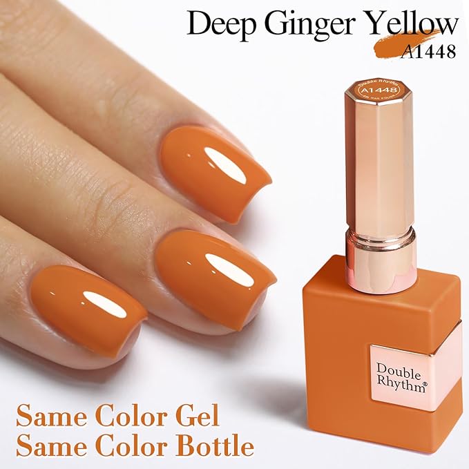 Double Rhythm 15ML Gel Polish Pure Sheer Same Color Same Bottle Soak Off Gel Polish Art Manicure Salon DIY at Home for Women (Deep Ginger Yellow-A1448)