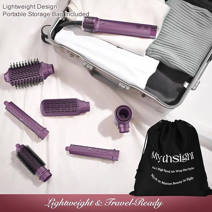 StyleVibe 6-in-1 Multi-Styler, Blow Dryer Brush & Thermal Brush with Auto Wrap Curl L/R, Fast Drying, Smooth Blowouts, Root-Lift Volume, No Heat Damage Frizz-Free Air Styler with Travel Bag