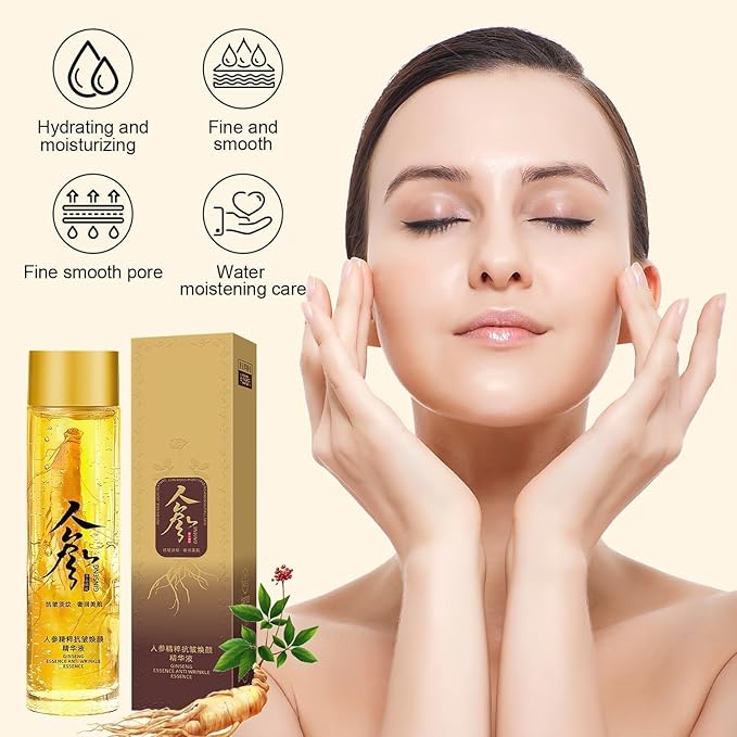 Ginseng Essence Anti-Wrinkle Serum, Hydrating & Firming Face Oil with Ginseng Root Extract, Korean Herbal Ginseng Anti Aging Serum for Smoother Skin Reduce Fine Lines (4.05 fl oz * 2PCS)