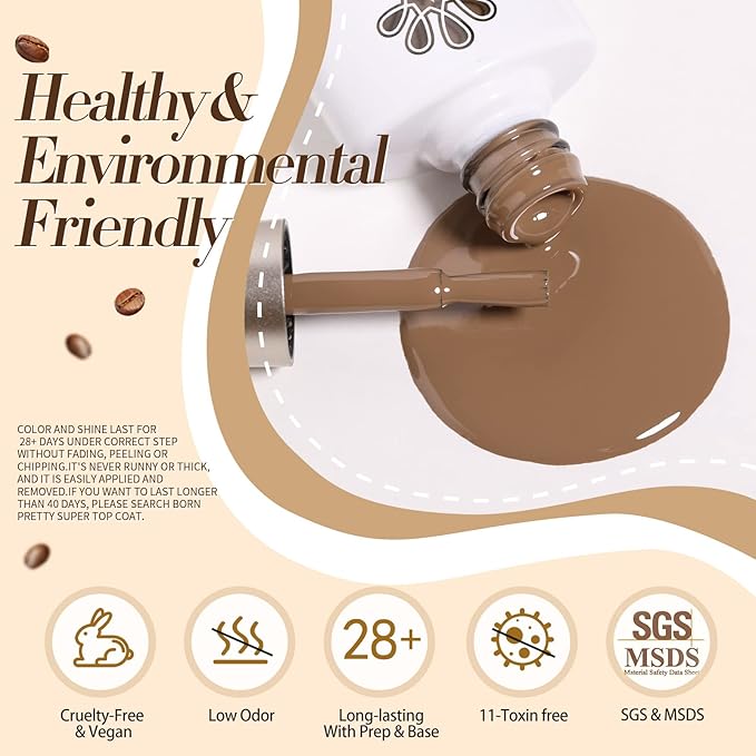 Born Pretty Gel Nail Polish 6 Colos,Nude Brown Skin Tone,Roasted Chestnuts Chocolate Gel Polish Collection Neutral Beige Khaki Gel Polish Kit All Seasons Nail Art Manicure DIY for Home Salon