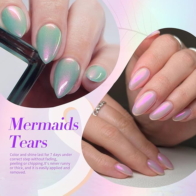 Born Pretty Pearl Nail Polish Set, 6 Colors Ombre Pearl Shimmer White Pink Purple Mermaid Nail Polish Quick Dry Spring Summer Finger 10ml 0.34oz Shell Glitter Nail Lacquer Set