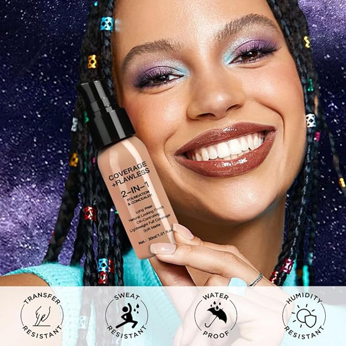 2 in 1 Foundation Concealer, Lightweight Creamy Long Lasting Face Makeup for Combination Oily Skin, Conceals Dark Circles Under Eyes Dark Spots and Blemishes, Vegan Cruelty-Free, Honey Beige