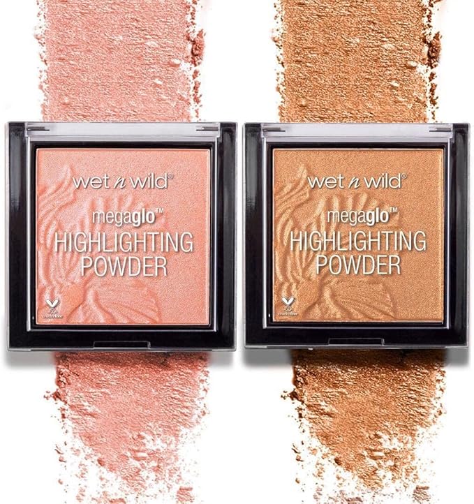 wet n wild MegaGlo Highlighting Powder, Highlighter Makeup, Shimmer Glow, Pink Rose Gold Bloom Time