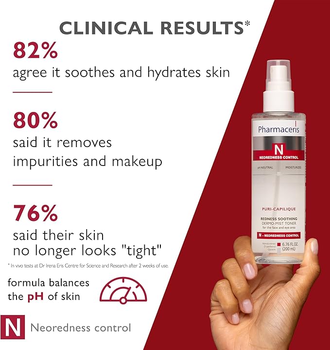 Pharmaceris Redness Soothing Mist Toner – Moisturizing Face Mist, Helps Soothe Redness & Even Skin Tone, Hydrating Spray for Sensitive & Red Skin, Alcohol-Free, pH Balanced, Puri-CAPILIQUE, 6.76 floz