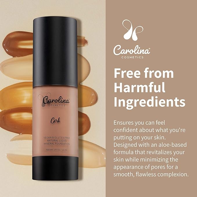 Carolina Cosmetics - Foundation in Cork Shade Plant-Based - Hydrating, Pore-Minimizing & Buildable Coverage - Vegan, Non-GMO, Paraben-Free - 1oz