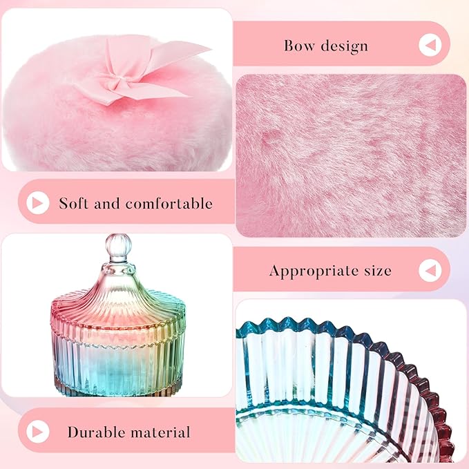 Tioncy 3 Pcs Large Body Powder Puff and Container Powder Container with Puff Crystal Case Soft Washable Reusable Velour Face Body Glitter Wet Dry Makeup(Simple,Colorful)