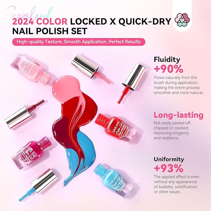 SAVILAND Nail Polish Set - 20pcs Classic Colors Quick-Dry Fingernail Polish,Regular Nail Lacquer Non-Gel Glitter & Solid Shades with Base Coat + Matte/Glossy Top Coats for Salon & Home Manicures