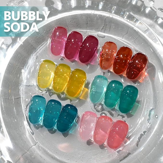 GAOY Jelly Gel Nail Polish of 6 Transparent Pink Red Blue Yellow Colors Sheer Gel Polish Kit for Salon Manicure and Nail Art DIY at Home