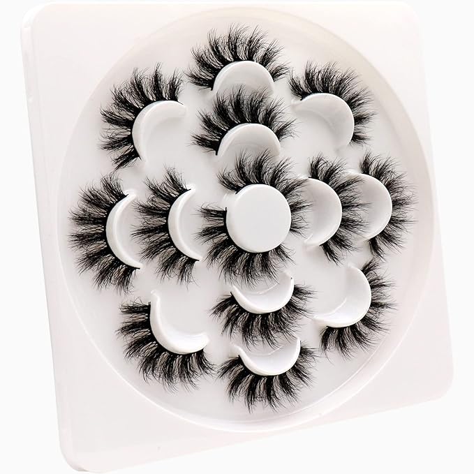 Veleasha Lashes 5D Faux Mink Lashes False Eyelashes Handmade Dramatic Eye Lashes Wispy Fluffy Fake Lashes Spike Eyelashes Luxurious Volume 18mm Fake Eyelashes 7 Pairs Pack (3D07)