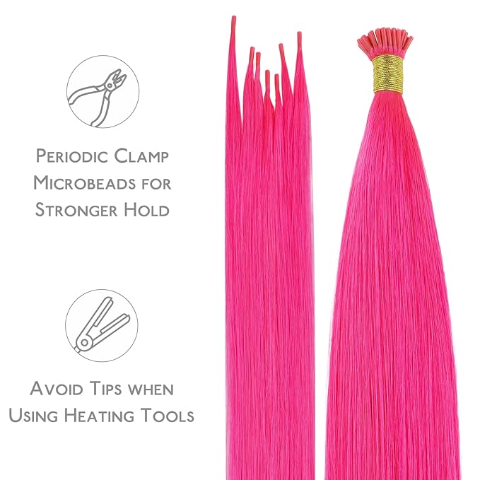 WENNALIFE I Tip Hair Extensions Human Hair, 50g 50s 18 Inch Hot Pink Remy Itip Human Hair Extensions Invisible Itips Straight I Tips Fusion Extensions Real Human Hair
