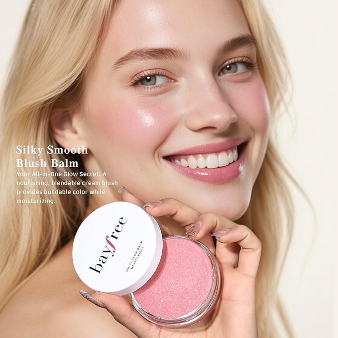 bayfree Multi Glow Balm, Cream Blush for Cheeks, Blush Balm Face Makeup, Radiant Finish, Hydrating, Creamy, Lightweight & Blendable Color, Face Makeup, 0.63 Oz (Peony Garden)