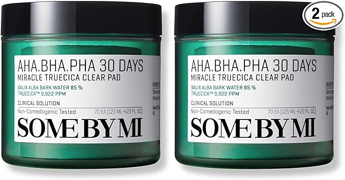 SOME BY MI AHA BHA PHA 30 Days Miracle Truecica Clear Pad – Pack of 2 – Korean Exfoliating Centella Face Toner Pads – Gently Clears Impurities, Refines Pores & Smooths Skin Texture – Korean Skin Care
